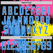 Load image into Gallery viewer, Custom Black Powder Blue Pink Yellow-White 3D Pattern Abstract Splatter Paint Hockey Lace Neck Jersey