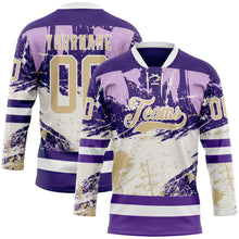 Load image into Gallery viewer, Custom Purple Vegas Gold-White 3D Pattern Abstract Splatter Paint Hockey Lace Neck Jersey
