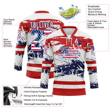 Load image into Gallery viewer, Custom White USA Flag Red-Royal 3D Pattern Abstract Splatter Paint Hockey Lace Neck Jersey