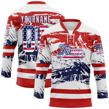 Load image into Gallery viewer, Custom White USA Flag Red-Royal 3D Pattern Abstract Splatter Paint Hockey Lace Neck Jersey