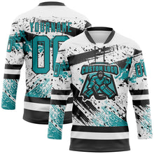 Load image into Gallery viewer, Custom White Teal-Black 3D Pattern Abstract Splatter Paint Hockey Lace Neck Jersey