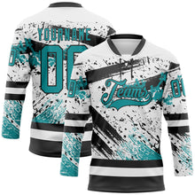Load image into Gallery viewer, Custom White Teal-Black 3D Pattern Abstract Splatter Paint Hockey Lace Neck Jersey