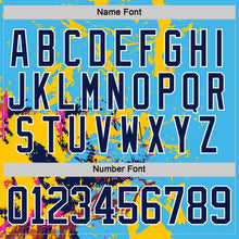 Load image into Gallery viewer, Custom Sky Blue Navy Yellow Red-White 3D Pattern Abstract Splatter Paint Hockey Lace Neck Jersey