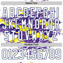 Load image into Gallery viewer, Custom White Purple Yellow-Navy 3D Pattern Abstract Splatter Paint Grunge Hockey Lace Neck Jersey
