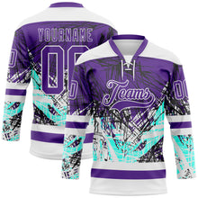 Load image into Gallery viewer, Custom Purple Green-White 3D Pattern Abstract Splatter Paint Grunge Hockey Lace Neck Jersey