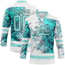 Load image into Gallery viewer, Custom White Ice Blue-Black 3D Pattern Abstract Splatter Paint Hockey Lace Neck Jersey