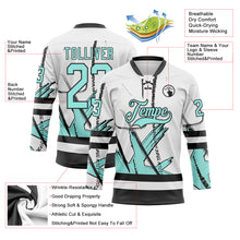 Load image into Gallery viewer, Custom White Ice Blue-Black 3D Pattern Abstract Splatter Paint Hockey Lace Neck Jersey