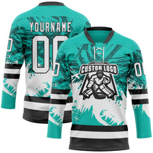 Load image into Gallery viewer, Custom Aqua White-Black 3D Pattern Abstract Splatter Paint Hockey Lace Neck Jersey