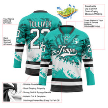 Load image into Gallery viewer, Custom Aqua White-Black 3D Pattern Abstract Splatter Paint Hockey Lace Neck Jersey
