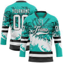 Load image into Gallery viewer, Custom Aqua White-Black 3D Pattern Abstract Splatter Paint Hockey Lace Neck Jersey