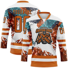 Load image into Gallery viewer, Custom White Texas Orange Green-Black 3D Pattern Abstract Splatter Paint Hockey Lace Neck Jersey