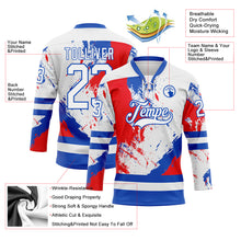 Load image into Gallery viewer, Custom White Thunder Blue-Red 3D Pattern Abstract Splatter Paint Hockey Lace Neck Jersey