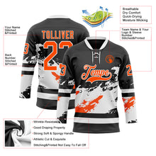 Load image into Gallery viewer, Custom Black Orange-White 3D Pattern Abstract Splatter Paint Hockey Lace Neck Jersey
