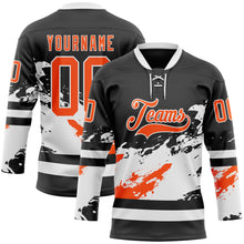 Load image into Gallery viewer, Custom Black Orange-White 3D Pattern Abstract Splatter Paint Hockey Lace Neck Jersey