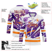 Load image into Gallery viewer, Custom White Purple-Bay Orange 3D Pattern Abstract Splatter Paint Hockey Lace Neck Jersey