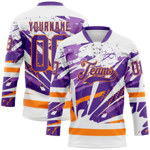 Load image into Gallery viewer, Custom White Purple-Bay Orange 3D Pattern Abstract Splatter Paint Hockey Lace Neck Jersey