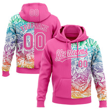 Load image into Gallery viewer, Custom Stitched Pink White 3D Tropical Hawaii Palm Leaves Sports Pullover Sweatshirt Hoodie