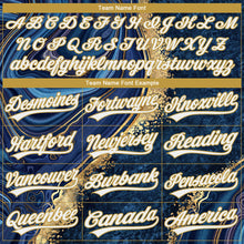 Load image into Gallery viewer, Custom Stitched Navy White-Old Gold 3D Pattern Design Abstract Marble Sports Pullover Sweatshirt Hoodie