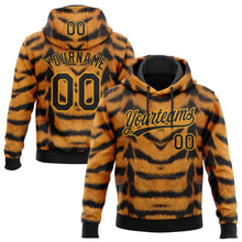 Laden Sie das Bild in den Galerie-Viewer, Custom Stitched Brown Black-Gold 3D Pattern Design Tiger Print Sports Pullover Sweatshirt Hoodie