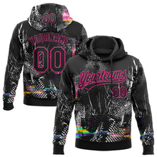Load image into Gallery viewer, Custom Stitched Black Hot Pink 3D Pattern Design Abstract Neon Street Style Sports Pullover Sweatshirt Hoodie