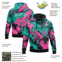 Load image into Gallery viewer, Custom Stitched Black Pink Aqua-White 3D Pattern Design Abstract Splatter Sports Pullover Sweatshirt Hoodie