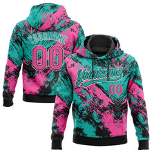 Load image into Gallery viewer, Custom Stitched Black Pink Aqua-White 3D Pattern Design Abstract Splatter Sports Pullover Sweatshirt Hoodie
