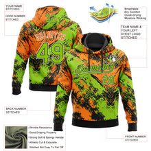 Charger l'image dans la galerie, Custom Stitched Black Neon Green Bay Orange-White 3D Pattern Design Abstract Splatter Sports Pullover Sweatshirt Hoodie