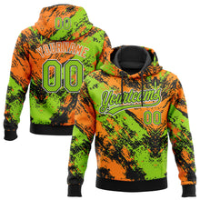 Charger l'image dans la galerie, Custom Stitched Black Neon Green Bay Orange-White 3D Pattern Design Abstract Splatter Sports Pullover Sweatshirt Hoodie