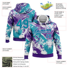 Load image into Gallery viewer, Custom Stitched White Teal Purple-White 3D Pattern Design Abstract Splatter Sports Pullover Sweatshirt Hoodie