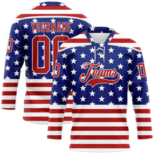 Charger l'image dans la galerie, Custom White Red-Royal American Flag Hockey Lace Neck Jersey