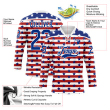 Charger l'image dans la galerie, Custom White Royal-Red American Flag Hockey Lace Neck Jersey
