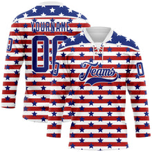 Charger l'image dans la galerie, Custom White Royal-Red American Flag Hockey Lace Neck Jersey