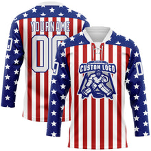 Charger l'image dans la galerie, Custom White Red-Royal American Flag Hockey Lace Neck Jersey