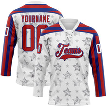 Charger l'image dans la galerie, Custom White Red-Royal American Flag Hockey Lace Neck Jersey