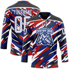 Загрузить изображение в средство просмотра галереи, Custom Black White Red-Royal American Flag Hockey Lace Neck Jersey