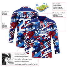 Charger l'image dans la galerie, Custom Royal White-Red American Flag Hockey Lace Neck Jersey