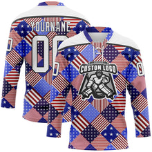 Charger l'image dans la galerie, Custom White Royal Red-Black American Flag Hockey Lace Neck Jersey