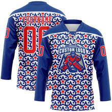 Загрузить изображение в средство просмотра галереи, Custom Royal Fire Red-White American Flag Hockey Lace Neck Jersey