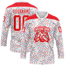 Charger l'image dans la galerie, Custom White Fire Red-Royal American Flag Fireworks Hockey Lace Neck Jersey