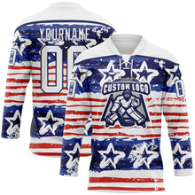 Charger l'image dans la galerie, Custom White Red-Navy American Flag Painted Hockey Lace Neck Jersey