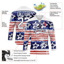 Charger l'image dans la galerie, Custom White Red-Navy American Flag Painted Hockey Lace Neck Jersey
