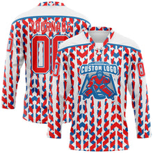 Charger l'image dans la galerie, Custom White Fire Red-Blue American Flag Hockey Lace Neck Jersey