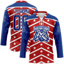 Charger l'image dans la galerie, Custom Red Royal-White American Flag Hockey Lace Neck Jersey