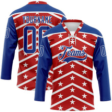 Charger l'image dans la galerie, Custom Red Royal-White American Flag Hockey Lace Neck Jersey