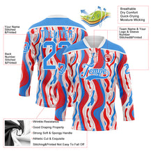 Charger l'image dans la galerie, Custom White Powder Blue-Red American Flag Hockey Lace Neck Jersey