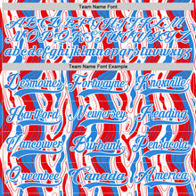 Charger l'image dans la galerie, Custom White Powder Blue-Red American Flag Hockey Lace Neck Jersey