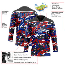 Загрузить изображение в средство просмотра галереи, Custom Camo Royal Black-White American Flag Digital Camouflage Hockey Lace Neck Jersey