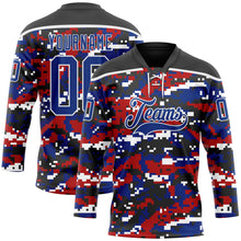 Загрузить изображение в средство просмотра галереи, Custom Camo Royal Black-White American Flag Digital Camouflage Hockey Lace Neck Jersey