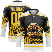 Laden Sie das Bild in den Galerie-Viewer, Custom Black Yellow-White 3D Pattern Design Foodie Funny Hamberger Hockey Lace Neck Jersey