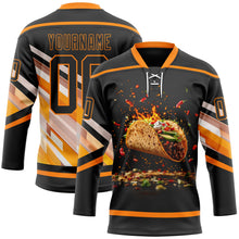 Charger l'image dans la galerie, Custom Black Bay Orange-White 3D Pattern Design Foodie Funny Tacos Hockey Lace Neck Jersey